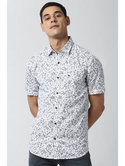 Peter England - White Printed Cotton Slim Fit Shirt