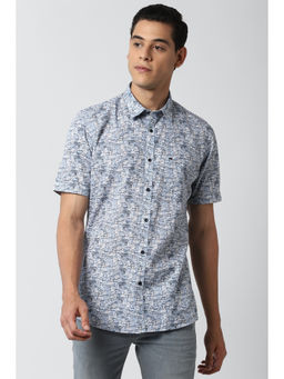 Peter England - Blue Printed Cotton Slim Fit Shirt