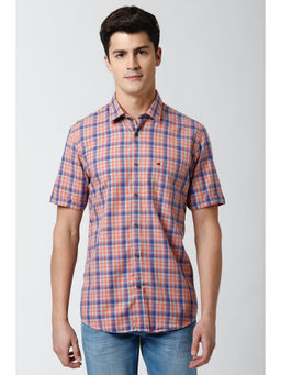 Peter England - Orange Checks Cotton Slim Fit Shirt