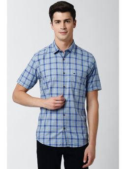 Peter England - Blue Checks Cotton Slim Fit Shirt