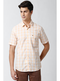 Peter England - Cream Checks Cotton Slim Fit Shirt