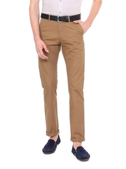 Peter England - Khaki Solid Cotton Slim Fit Trouser