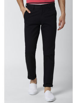 Peter England - Black Solid Cotton Regular Fit Trouser