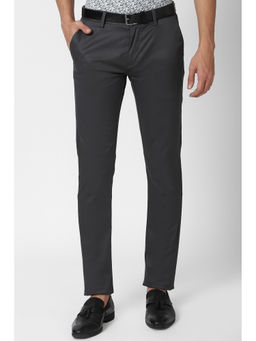 Peter England - Grey Solid Cotton Blend Skinny Fit Trouser