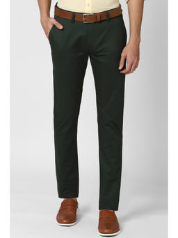 Peter England - Green Solid Cotton Blend Skinny Fit Trouser