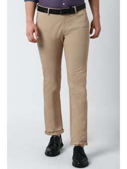 Peter England - Khaki Printed Cotton Blend Slim Fit Trouser