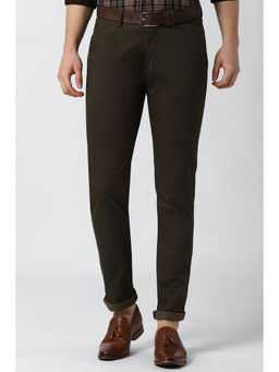 Peter England - Brown Solid Cotton Blend Slim Fit Trouser