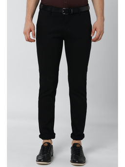 Peter England - Black Solid Cotton Blend Slim Fit Trouser