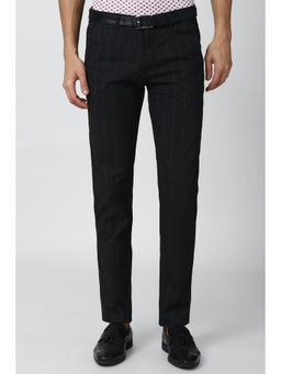 Peter England - Black Stripes Cotton Blend Slim Fit Trouser