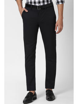 Peter England - Black Solid Cotton Blend Slim Fit Trouser