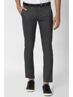 Peter England - Grey Solid Cotton Blend Slim Fit Trouser