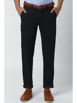 Peter England - Navy Blue Solid Cotton Blend Slim Fit Trouser