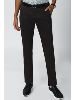 Peter England - Brown Textured Cotton Blend Slim Fit Trouser