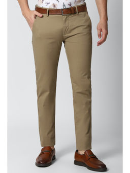 Peter England - Khaki Solid Cotton Blend Slim Fit Trouser