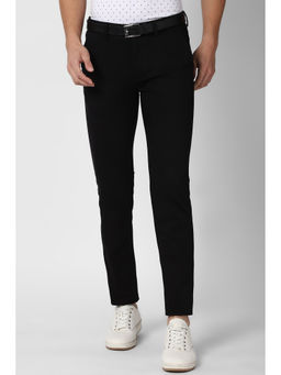 Peter England - Black Solid Cotton Blend Slim Fit Trouser