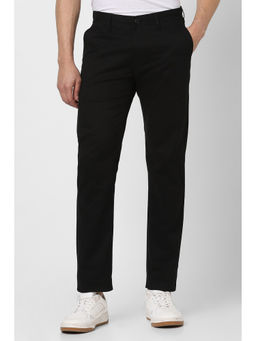 Peter England - Black Solid Cotton Blend Slim Fit Trouser
