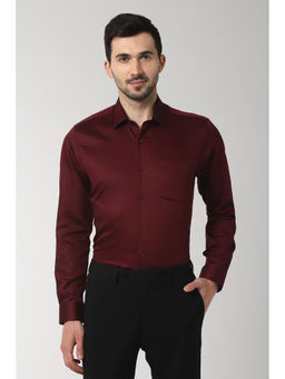 Peter England - Maroon Solid Cotton Blend Regular Fit Shirt