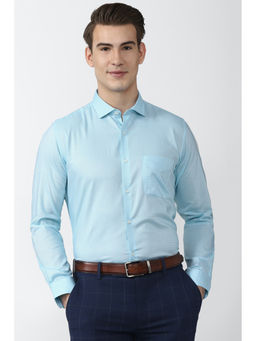 Peter England - Blue Solid Cotton Blend Regular Fit Shirt