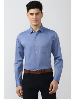 Peter England - Blue Textured Cotton Slim Fit Shirt