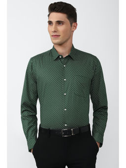 Peter England - Green Printed Cotton Slim Fit Shirt