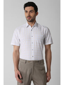 Peter England - Blue Checks Cotton Blend Regular Fit Shirt