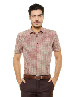 Peter England - Maroon Checks Cotton Slim Fit Shirt