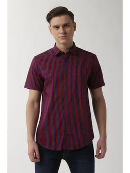 Peter England - Red Checks Cotton Blend Slim Fit Shirt