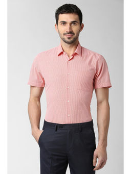 Peter England - Orange Checks Cotton Blend Slim Fit Shirt