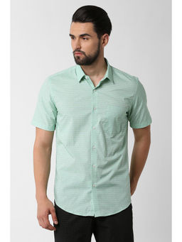 Peter England - Green Printed Cotton Slim Fit Shirt