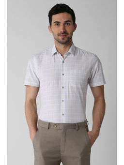 Peter England - White Checks Cotton Blend Slim Fit Shirt