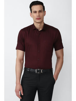 Peter England - Maroon Solid Cotton Regular Fit Shirt
