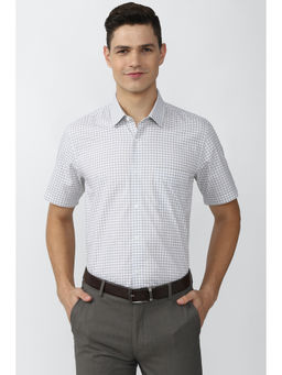 Peter England - Grey Checks Cotton Blend Regular Fit Shirt