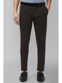 Peter England - Brown Solid Polyester Blend Slim Fit Trouser