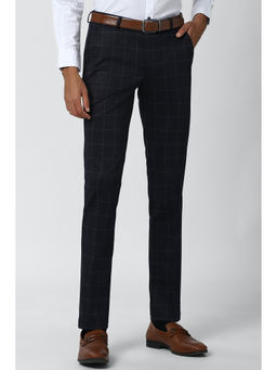 Peter England - Black Checks Terylene Slim Fit Trouser