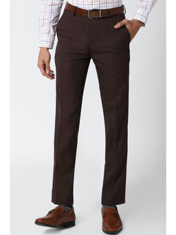 Peter England - Brown Textured Polyester Blend Slim Fit Trouser