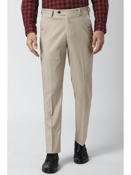 Peter England - Beige Textured Polyester Blend Regular Fit Trouser