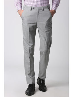 Peter England - Grey Textured Polyester Blend Regular Fit Trouser