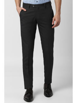 Peter England - Black Textured Terylene Slim Fit Trouser