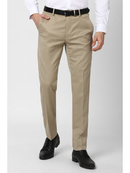 Peter England - Khaki Solid Polyester Blend Slim Fit Trouser