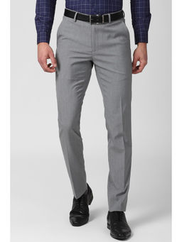 Peter England - Grey Textured Polyester Blend Slim Fit Trouser