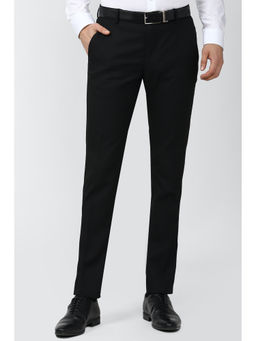 Peter England - Black Solid Polyester Slim Fit Trouser