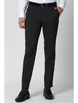 Peter England - Black Checks Polyester Blend Slim Fit Trouser