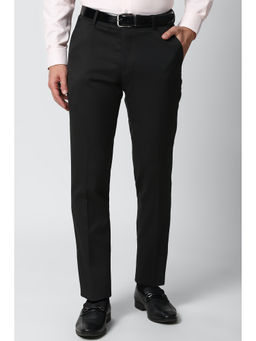 Peter England - Black Solid Polyester Blend Slim Fit Trouser