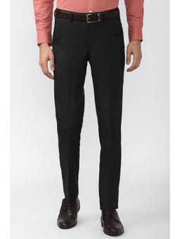 Peter England - Black Solid Polyester Blend Slim Fit Trouser