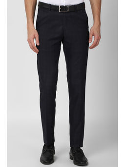 Peter England - Black Checks Polyester Blend Slim Fit Trouser