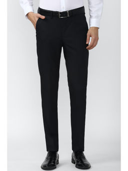 Peter England - Black Textured Polyester Blend Slim Fit Trouser