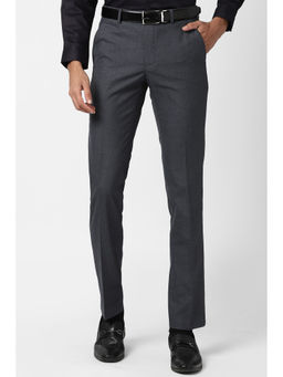 Peter England - Grey Textured Polyester Blend Slim Fit Trouser
