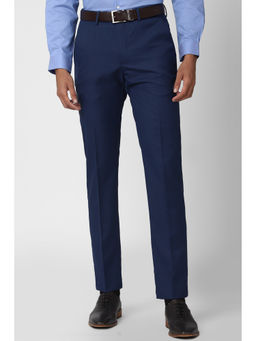 Peter England - Navy Blue Solid Polyester Blend Slim Fit Trouser