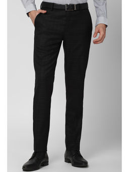Peter England - Black Stripes Polyester Blend Slim Fit Trouser