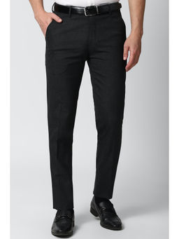 Peter England - Black Textured Polyester Blend Slim Fit Trouser
